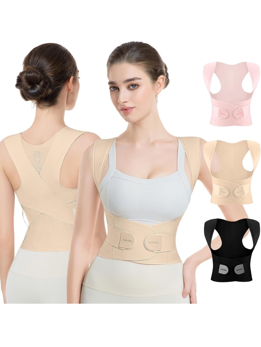 Adjustable Beige Posture Support Vest for Women - Back & Shoulder Corrector